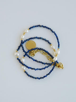 Balance and Communication- Lapis Lazuli Pearl Wrap Bracelet - Necklace