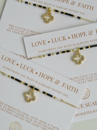 Infinite Luck - Abigail Clover Bracelet - White  Black & Gold