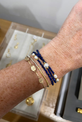 Balance and Communication- Lapis Lazuli Pearl Wrap Bracelet - Necklace