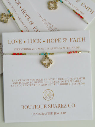 Infinite Luck - Abigail Clover Bracelet - Red, White & Aqua