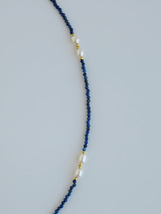 Balance and Communication- Lapis Lazuli Pearl Wrap Bracelet - Necklace