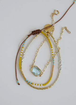 Crystal Shimmer Beaded Wrist Stack - Light Aqua & Yellow