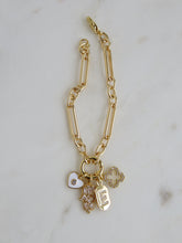 Load image into Gallery viewer, Hamsa Heart Clover 1 Initial Bracelet - Figaro Link