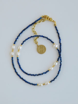 Balance and Communication- Lapis Lazuli Pearl Wrap Bracelet - Necklace