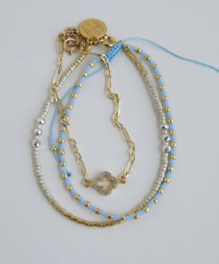 Dainty Clover Shimmer Wrist Stack - Sky Blue