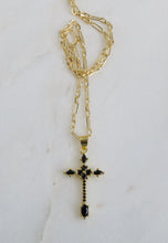 Load image into Gallery viewer, Baguette Diamond Cross - Petite Figaro Link Necklace