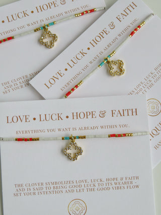 Infinite Luck - Abigail Clover Bracelet - Red, White & Aqua