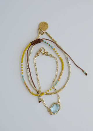 Crystal Shimmer Beaded Wrist Stack - Light Aqua & Yellow