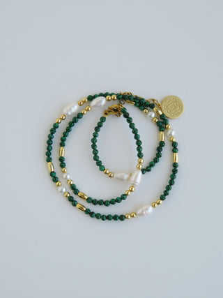 Beaded Malachite Pearl Wrap Bracelet - Necklace
