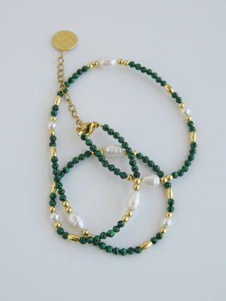 Beaded Malachite Pearl Wrap Bracelet - Necklace