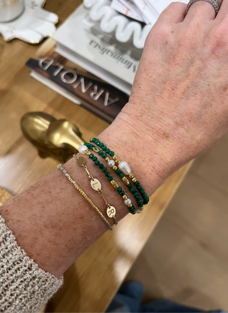 Beaded Malachite Pearl Wrap Bracelet - Necklace