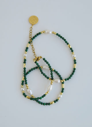 Beaded Malachite Pearl Wrap Bracelet - Necklace
