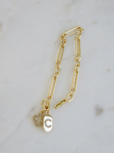 Clover & Diamond Initial Tag Bracelet - Figaro Link