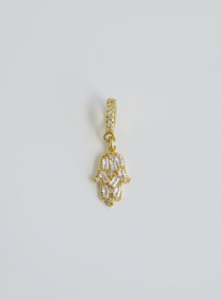 Baguette Diamond Hamsa - Hand of God Charm on Diamond Hinged Clasp