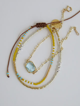 Crystal Shimmer Beaded Wrist Stack - Light Aqua & Yellow