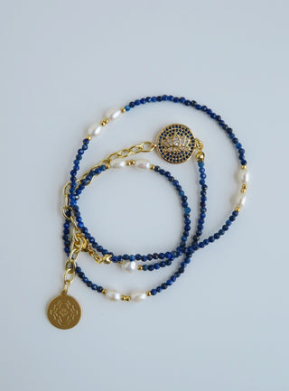 Enlightened - Lotis Lapis Lazuli Pearl Wrap Bracelet - Necklace