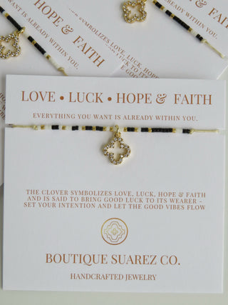 Infinite Luck - Abigail Clover Bracelet - White  Black & Gold