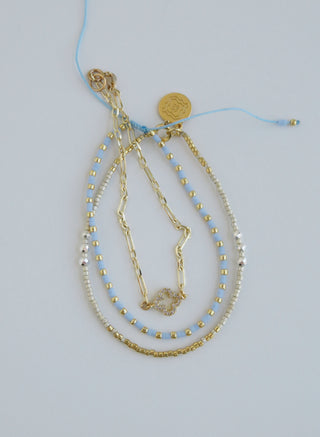 Dainty Clover Shimmer Wrist Stack - Sky Blue