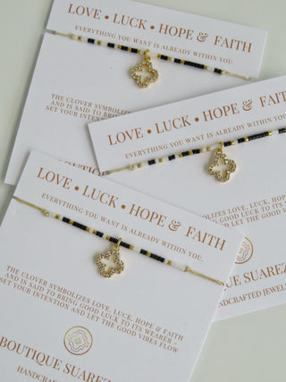 Infinite Luck - Abigail Clover Bracelet - White  Black & Gold