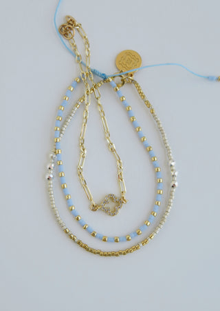 Dainty Clover Shimmer Wrist Stack - Sky Blue