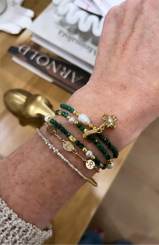 Beaded Malachite Pearl Wrap Bracelet - Necklace