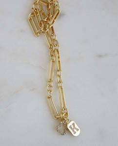 Clover & Initial Tag Necklace - Figaro Chain