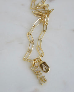 Love & Initial Tag Necklace - Clip Chain