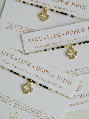 Abigail Clover Bracelet White  Black & Gold - Love • Luck • Hope & Faith