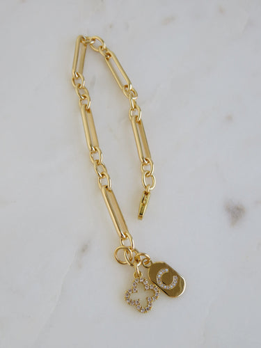 Clover & Diamond Initial Tag Bracelet - Figaro Link