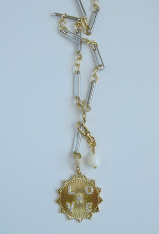 Mixed Metal Hinged Clasp Lariat Chain - Figaro Link - add a charm
