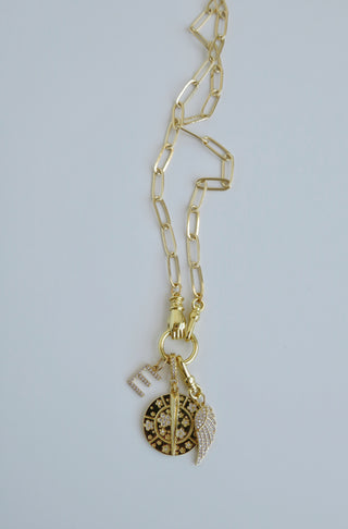 Clip Chain Hamsa Clasp -  Bloom Sundial. Angel Wing. Diamond Initial Charm Necklace
