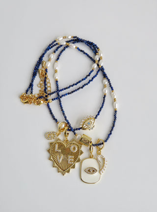 Balance and Communication- Lapis Lazuli Pearl Wrap Bracelet - Necklace