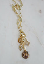Load image into Gallery viewer, Clover, Evil Eye, Hamsa &amp; 1 Initial Charm Cluster Necklace - Clip