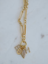 Load image into Gallery viewer, Protective Shield &amp; Initial Charm Cluster Necklace - Figaro Link