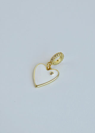 White Enamel Heart Charm on Diamond Hinged Clasp