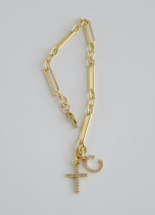 Hope & Strength Diamond Cross Initial Bracelet