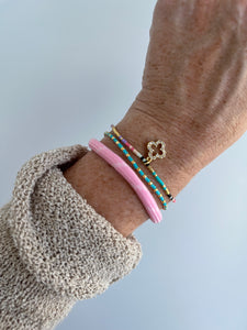 Pink Clover - Beaded Wrist Stack