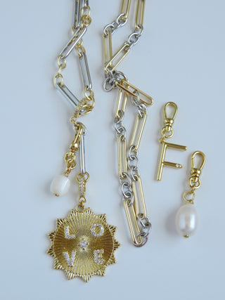 Mixed Metal Hinged Clasp Lariat Chain - Figaro Link - add a charm
