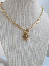Load image into Gallery viewer, Protective Shield &amp; Initial Charm Cluster Necklace - Figaro Link