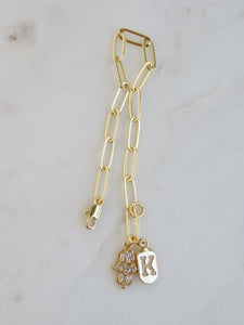 Diamond Hamsa & Initial Bracelet