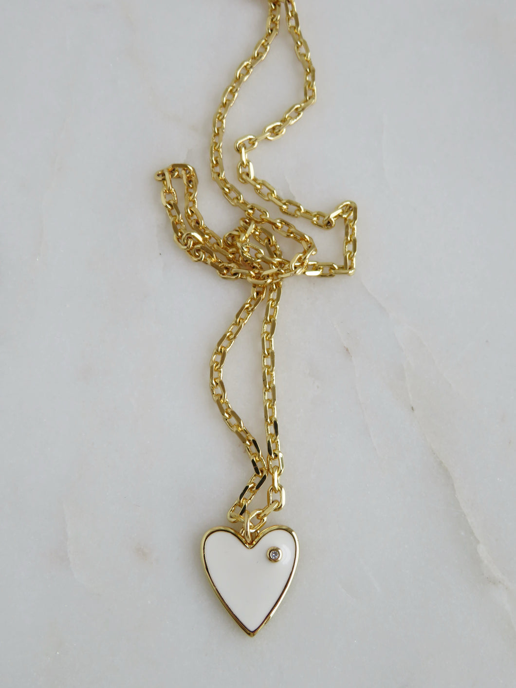 White Enamel Heart Necklace