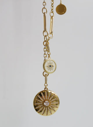 White Enamel Alec Evil Eye Sun Lariat Necklace