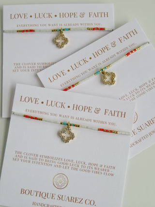 Infinite Luck - Abigail Clover Bracelet - Red, White & Aqua