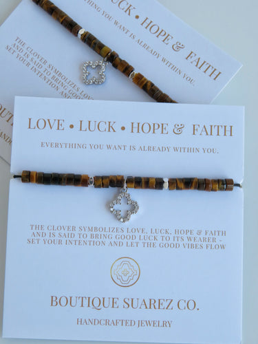 Tigers Eye Clover Bracelet - Love • Luck • Hope & Faith