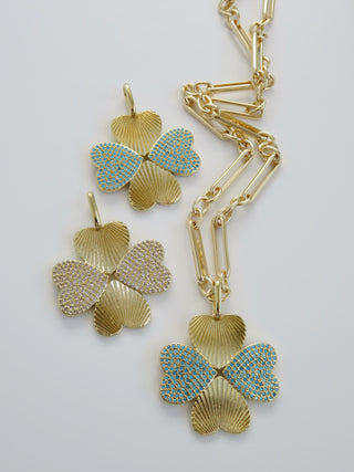 Turquoise Diamond Heart Clover Charm