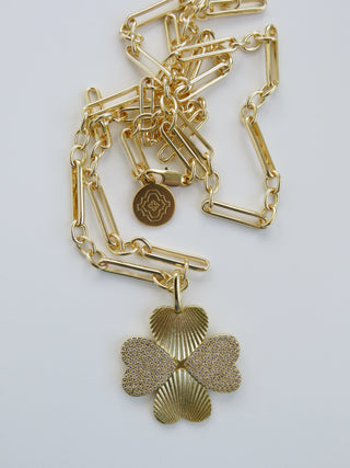Diamond Heart Clover Necklace - Link Figaro Necklace