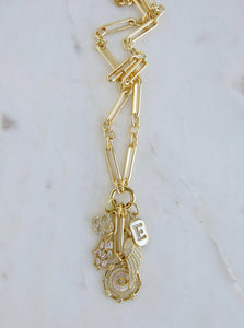 Love & Divine Guidance Initial Charm Cluster Necklace - Figaro