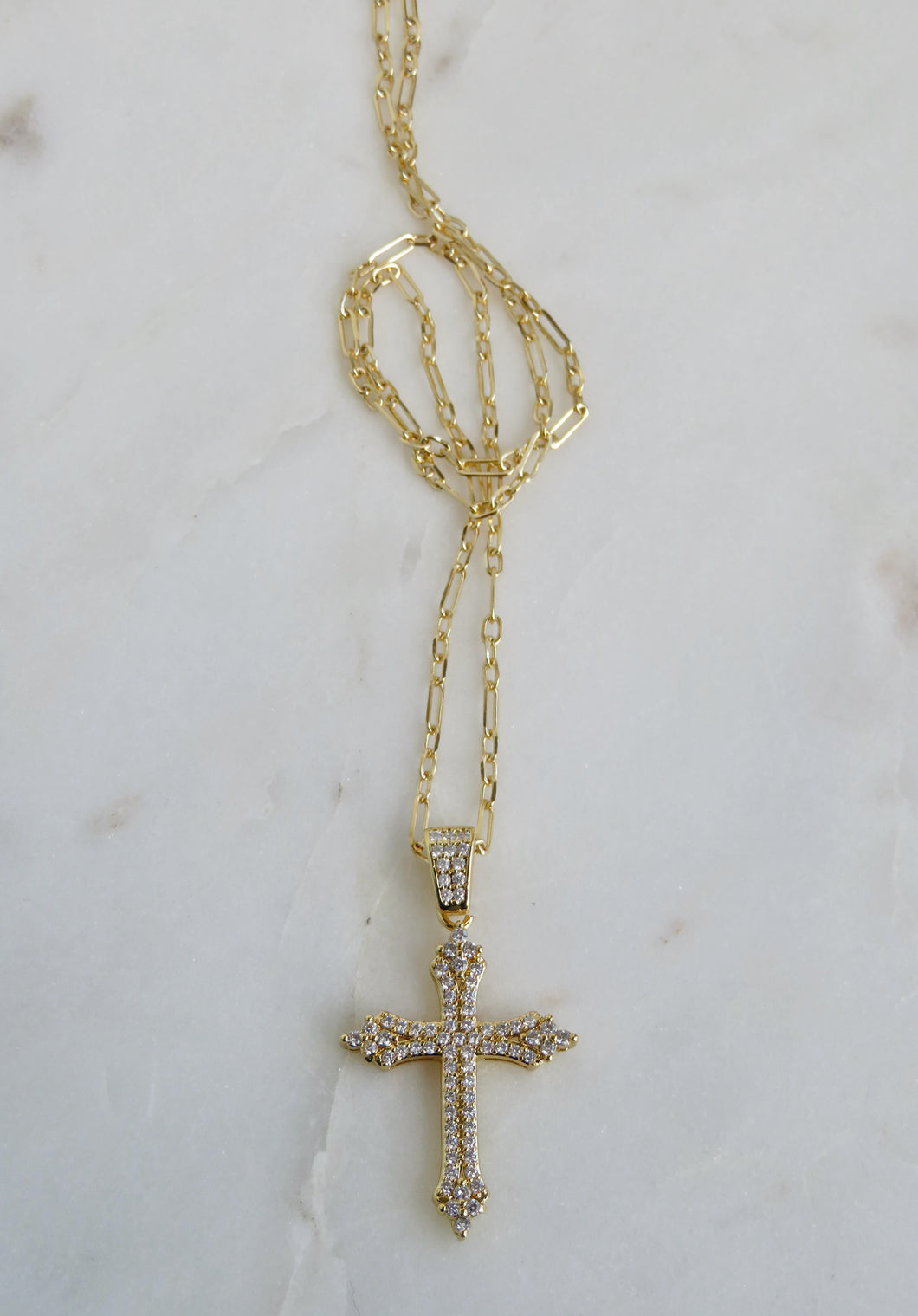 Diamond Cross - Petite Figaro Link Necklace