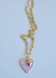 Enamel Heart with Clover Mariner Link Necklace