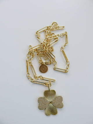 Diamond Heart Clover Necklace - Link Figaro Necklace